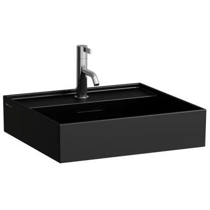 Umywalka ścienna 50x46 Laufen KARTELL H8103327161041 z przelewem, z otworem, czarna mat