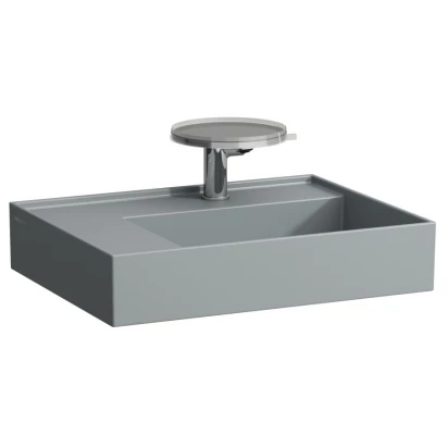 Umywalka ścienna 60x46 z blatem po lewej Laufen KARTELL H8103357581581 bez przelewu, z 3 otworami, grafitowa mat