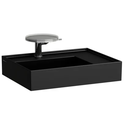 Umywalka ścienna 60x46 z blatem po prawej Laufen KARTELL H8103347161581 bez przelewu, z 3 otworami, czarna mat