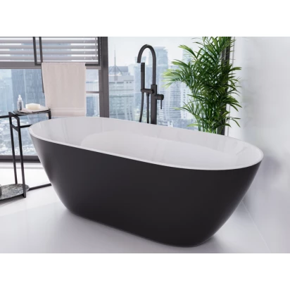 Wanna wolnostojąca 160x68 + korek klik klak czyszczony od góry grafitowy Besco MOYA B&W #WMD-160-WGR