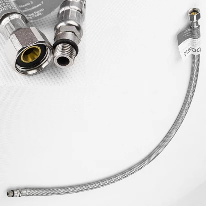 Wężyk 60 cm w oplocie stalowym z uszczelką M10 3/8 krótka końcówka Ferro WBS18 / C021607005