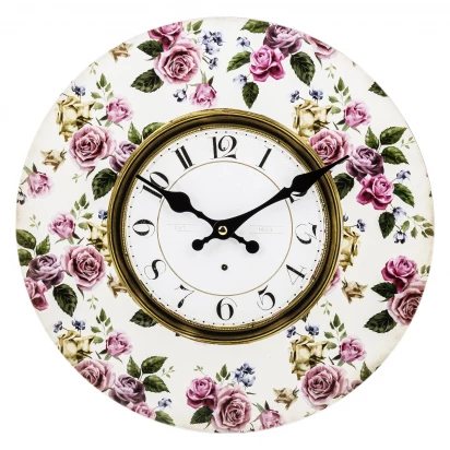 Zegar ścienny 34cm retro kwiaty różowe Prowansja 124265