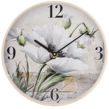 Zegar ścienny dekoracyjny 41cm Prowansja 164092 biały kwiat