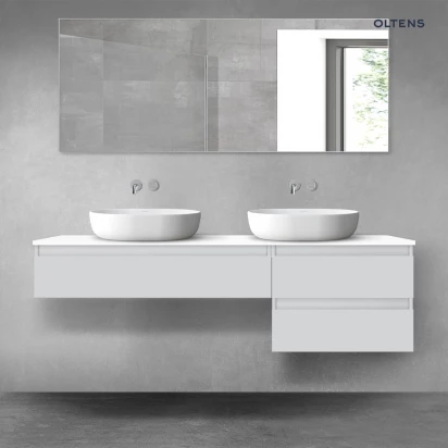 Zestaw 2 szafek podumywalkowych 160 cm (100+60) 1S+2S z blatem Oltens VERNAL 68330700 szary mat/biały połysk