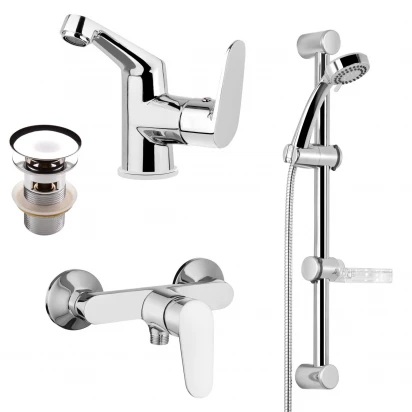 Zestaw 4w1: bateria umywalkowa + bateria natryskowa + zestaw natryskowy Deante CHABER BGCA040M