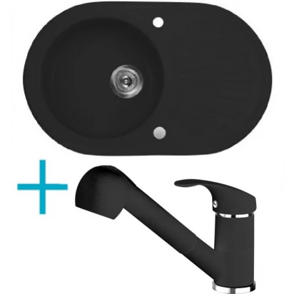 Zestaw Deante: Zlewozmywak 1-komorowy z ociekaczem FIESTA + bateria kuchenna z wyciąganą wylewką PEPE grafitowa