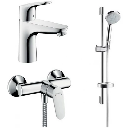 Zestaw baterii 3w1 Focus 100: bateria umywalkowa, prysznicowa, zestaw natryskowy Hansgrohe FOCUS 52056448