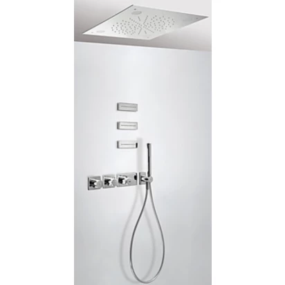 Zestaw natryskowy z głowicą kwadratową z kaskadą 500 mm z baterią termostatyczną, z natryskiem punktowym Tres TRESMOSTATIC 207.353.04