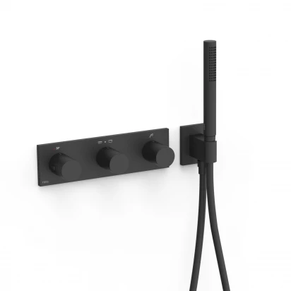 Zestaw prysznicowy podtynkowy termostatyczny 3-drożny + natrysk punktowy Tres B-SYSTEM 30735301NM czarna mat