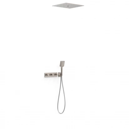 Zestaw prysznicowy podtynkowy termostatyczny 3-drożny z deszczownicą sufitową kwadratową Tres B-SYSTEM 30725306AC stal