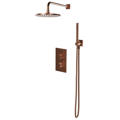 Zestaw prysznicowy termostatyczny podtynkowy z deszczownicą 25 cm Omnires CONTOUR SYSCT11CPB miedź szczotkowana
