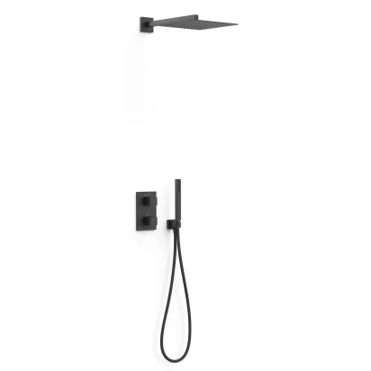 Zestaw wannowo-prysznicowy podtynkowy Therm-box z deszczownicą boczną Tres CUADRO 00625004NM czarna mat