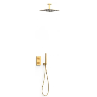 Zestaw wannowo-prysznicowy podtynkowy Therm-box z deszczownicą górną Tres CUADRO 00625003OM złota mat