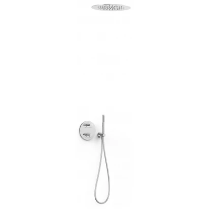 Zestaw wannowo-prysznicowy podtynkowy z termostatem z deszczownicą okrągłą sufitową Tres THERM-BOX 26225005