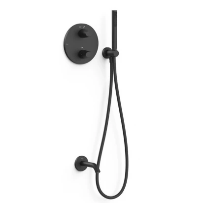 Zestaw wannowo-prysznicowy podtynkowy z termostatem z wylewką Tres THERM-BOX 28125006NM czarna mat