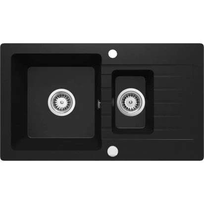 Zlewozmywak granitowy 1,5-komorowy z ociekaczem Deante ZORBA NERO ZQZ N513 czarny mat