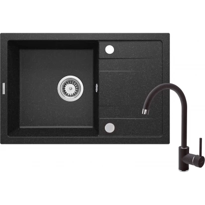 Zlewozmywak granitowy 1-komorowy z ociekaczem + bateria grafitowa Deante CORIO ZRCA2113