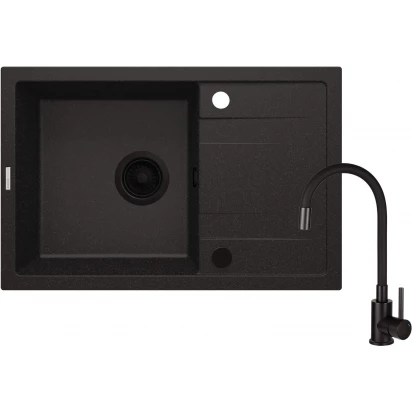 Zlewozmywak granitowy 67x44 1-komorowy z ociekaczem z baterią Deante CORIO ZRCPG113 grafit metalik