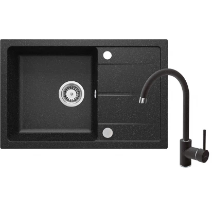 Zlewozmywak granitowy + bateria kuchenna + osprzęt Deante ZRDA2113 grafitowy