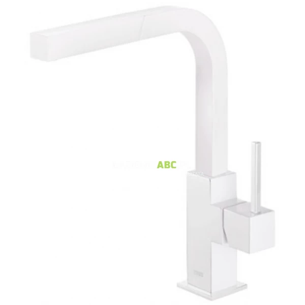 Bateria kuchenna 300 mm z wyciąganą wylewką Tres CUADRO EXCLUSIVE 006.437.BM biała mat