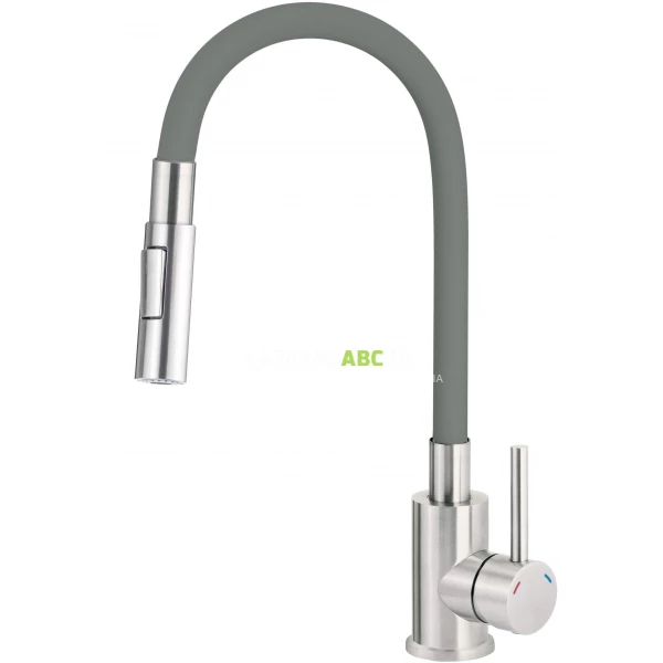 Bateria kuchenna z giętą wylewką 2 strumienie Deante LUNO BOC T740 titanium/stalowa