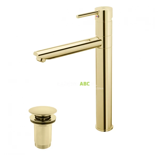Bateria umywalkowa wysoka z korkiem klik-klak FDesign FLUSSO FD1-FLS-2L-55 złota wyprzedaż