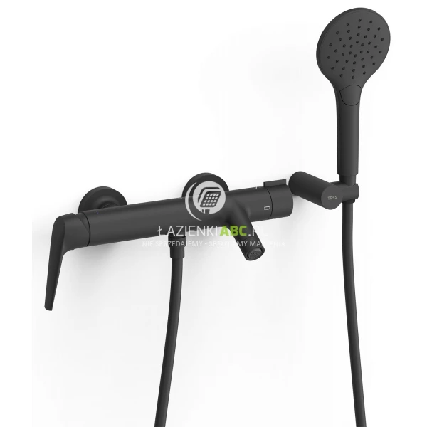 Bateria wannowa ścienna + zestaw prysznicowy punktowy Tres FUJI 28117001NM czarna mat