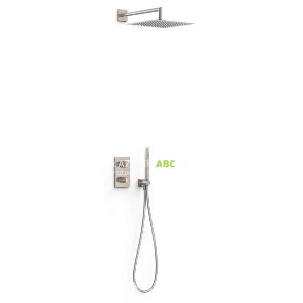 Bateria wannowo-natryskowa termostatyczna podtynkowa + deszczownica prostokątna z ramieniem + komplet prysznicowy punktowy Tres THERM-BOX 21125004AC stal