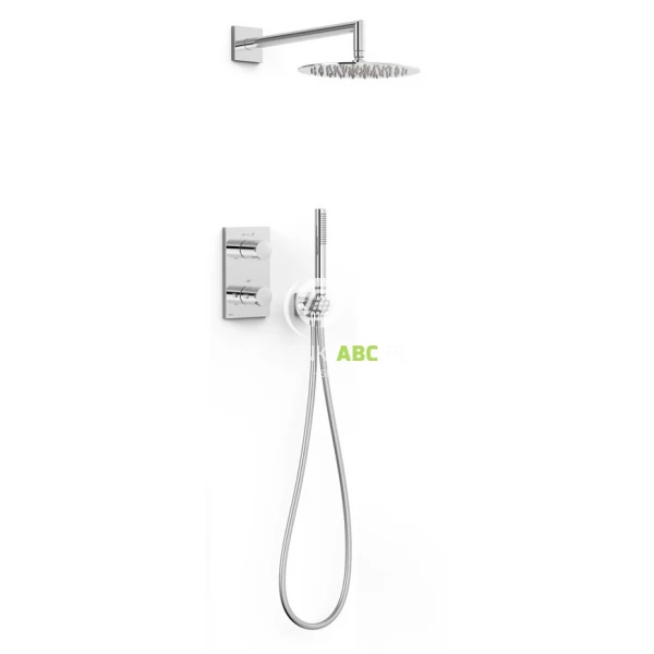 Bateria wannowo-natryskowa z termostatem podtynkowa + deszczownica z ramieniem sufitowym + zestaw prysznicowy punktowy Tres 06225004
