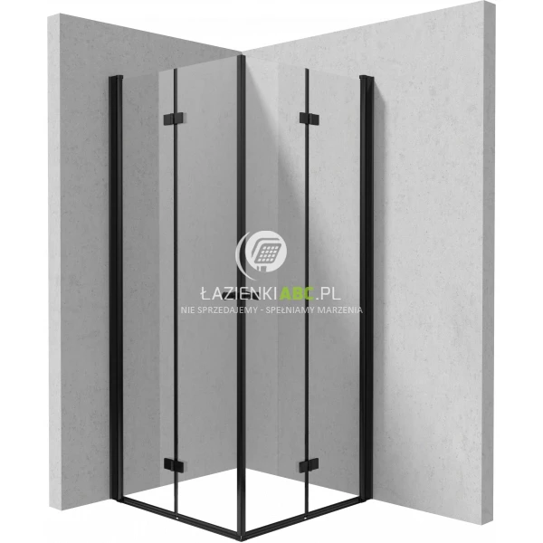 Kabina prostokątna 90x80 Deante KERRIA PLUS NERO KTSXN41P,KTSXN42P podwójne drzwi składane czarny mat