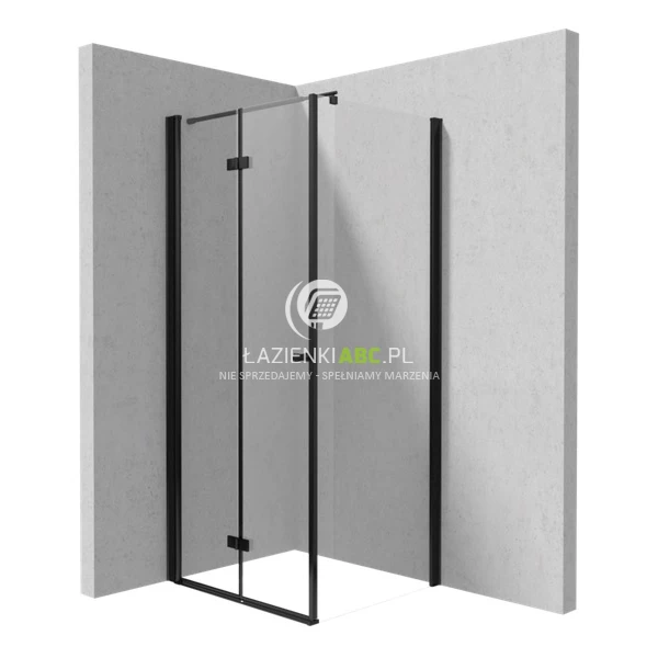 Kabina prysznicowa kwadratowa 90x90 Deante KERRIA PLUS NERO KTSXN41P, KTS N39P d/składane + ścianka czarna