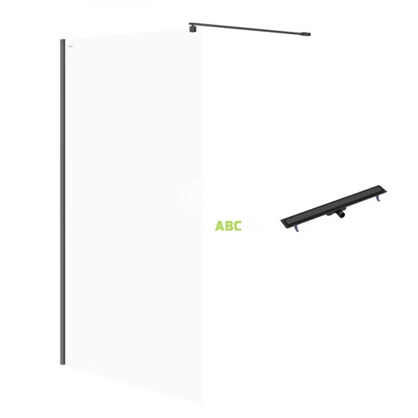 Kabina prysznicowa walk-in 120x200 z odpływem liniowym 90 cm Cersanit MILLE/TAKO S601-240 czarna/czarny