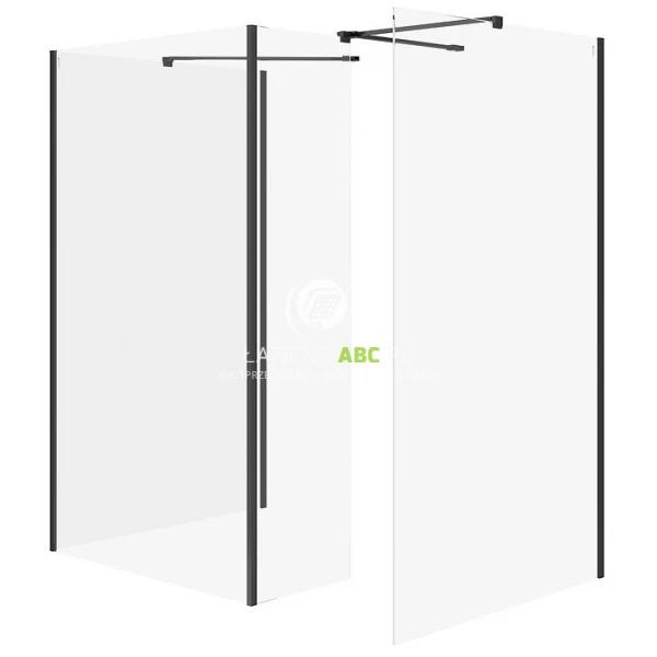 Kabina walk-in ze ścianką stałą 90x90x90x30x200 Cersanit MILLE S601-194 czarna