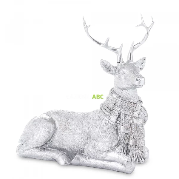 Siedzący jeleń srebrny figurka 19,5cm Casa Roma 172076