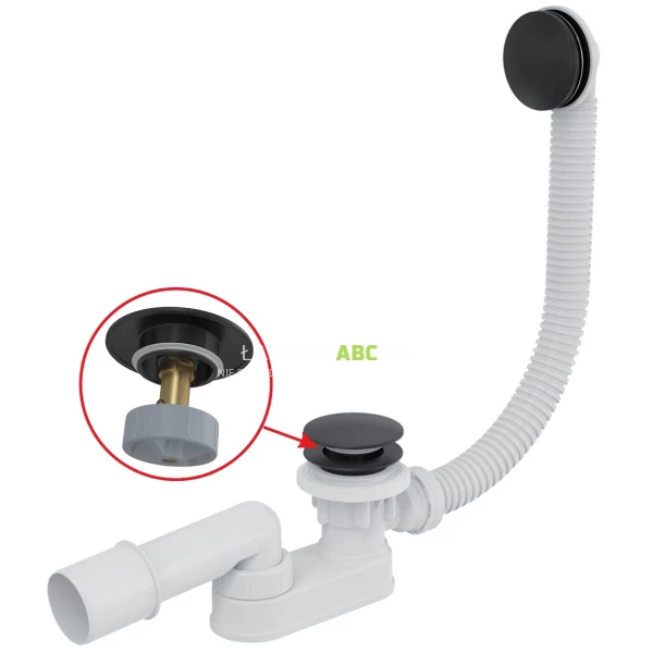 Syfon wannowy klik-klak 80 cm z przelewem Alcaplast Alcadrain A507BLACK-80 czarny mat
