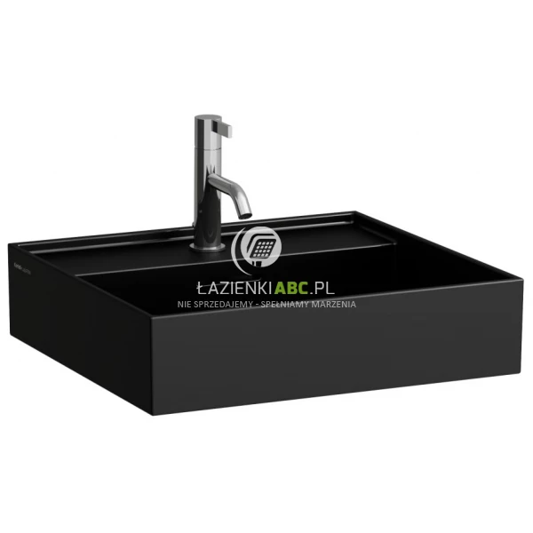 Umywalka ścienna 50x46 szlifowana Laufen KARTELL H8163327161091 z przelewem, bez otworu, czarna mat