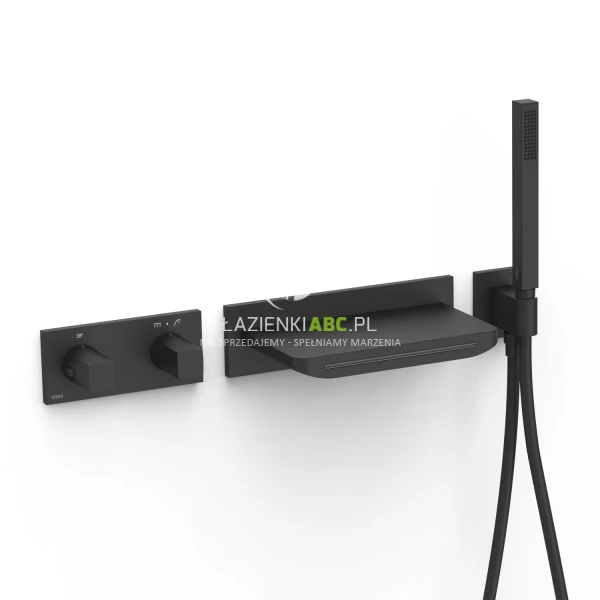 Zestaw prysznicowy podtynkowy termostatyczny 2-drożny z wylewką Tres B-SYSTEM 30725207NM czarna mat