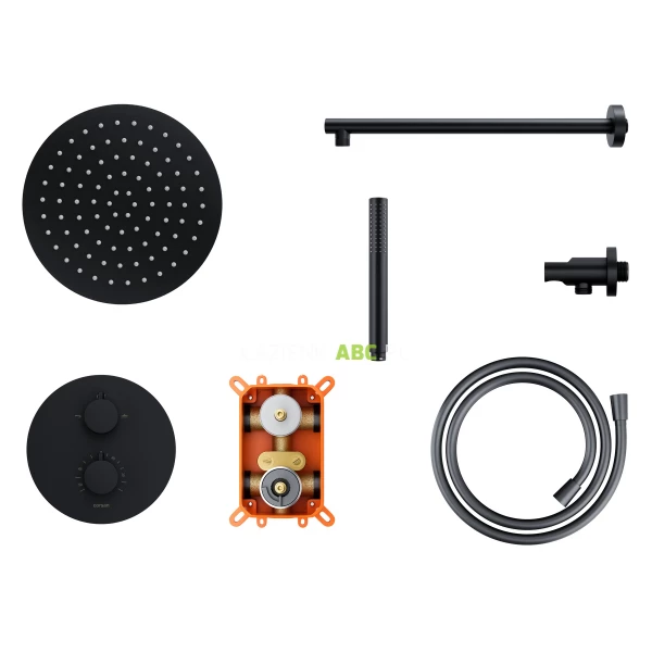 Zestaw prysznicowy podtynkowy z termostatem Corsan LUGO Z03TBL czarny półmat