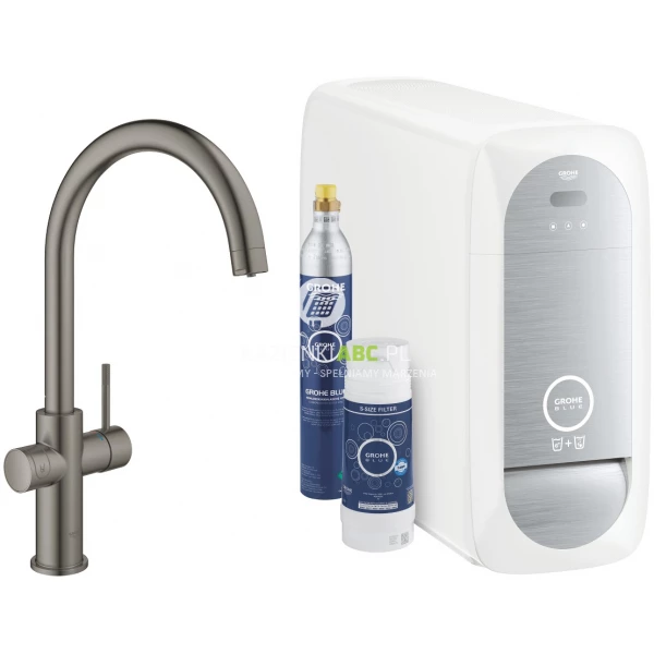 Zestaw startowy z baterią kuchenną oraz filtrem do wody Grohe BLUE HOME 31455AL1 brushed hard graphite
