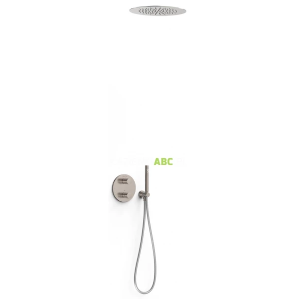 Zestaw wannowo-prysznicowy podtynkowy z termostatem z deszczownicą okrągłą sufitową Tres THERM-BOX 26225005AC stal