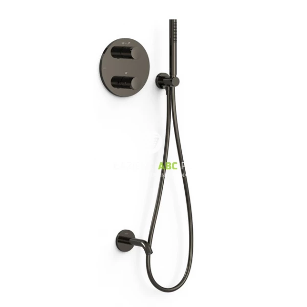 Zestaw wannowo-prysznicowy podtynkowy z wylewką Tres THERM-BOX 26225006KM czerń metalizowana