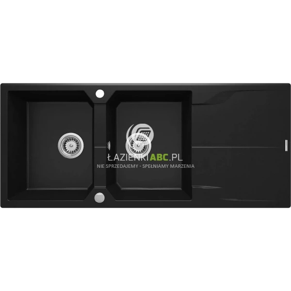 Zlewozmywak granitowy 2-komorowy z ociekaczem Deante ANDANTE NERO ZQN N213 czarny mat